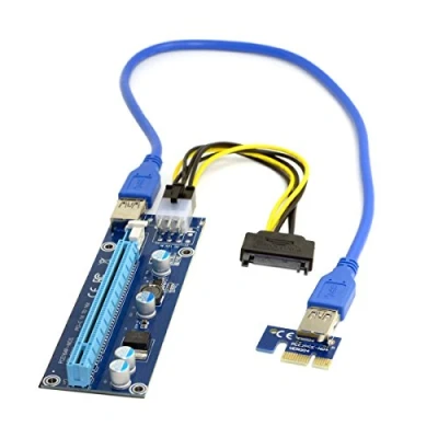 Afbeelding van JSER PCI E 1x naar 16x Mijnbouw Machine Verbeterde Extender Riser Adapter met USB 3.0 &amp; 6Pin Power Kabel