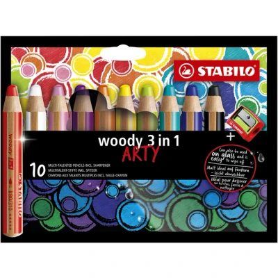 Afbeelding van Kleurpotloden STABILO 880 woody 3 in 1 Arty inclusief puntenslijper assorti etui à 10 stuks