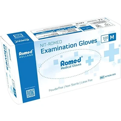 Afbeelding van Romed Nitromed Handschoenen 100 stuks M Blauw Nitril en Vinyl Poedervrij latexvrij