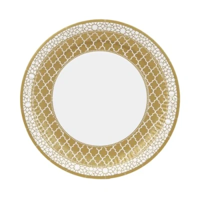 Afbeelding van Talking Tables 10 x gouden sterke papieren borden Recyclebare wegwerpborden, tafelfeestdecoraties voor eid vieringen, picknicks, jubileum, bruiloften, 23 cm, wit