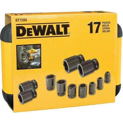 Afbeelding van DeWalt Accessoires Doppenset 17 delig (6,8,10,11,12,13,14,16,17,18,19,20,21,22,24,27mm &amp; 1/4&quot; naar 1/2&quot; Adapter) DT7506 QZ