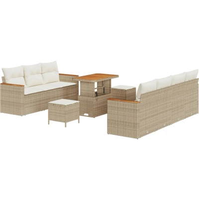 Afbeelding van vidaXL 10 delige Tuin Sofa Set met Kussens Beige Poly Rattan Acacia