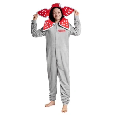 Afbeelding van Stranger Things Fleece Onesie voor Kinderen Hooded Tieners 9 15 jaar PJ&#039;s Comfortabele Loungewear Geschenken Kinderen, Grijs, 13 14