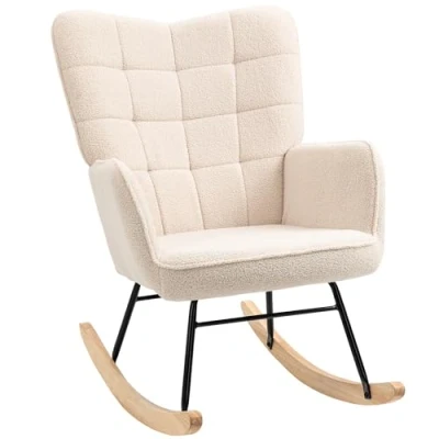 Afbeelding van HOMCOM schommelstoel accentstoel woonkamer fauteuil voor slaapkamer, draagvermogen tot 120 kg, polyester, beige 71 x 92 101 cm