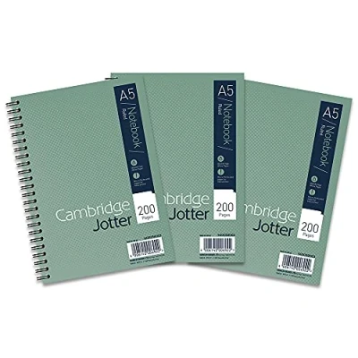 Afbeelding van Cambridge Jotter, A5 notitieboek, draadgebonden, gevoerd, 200 pagina&#039;s, Pack van 3, groen