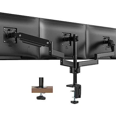 Afbeelding van PUTORSEN Monitor voor 3 pc monitor, premium aluminium scharnierarm, ergonomisch, gasveer drievoudige schermen 17 27 inch, in hoogte verstelbaar, kantelbaar, draaibaar en bureaubevestiging, arm