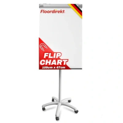 Afbeelding van Flipchart ‘Pira’ whiteboard met afsluitbare zwenkwielen beschrijfbaar, afwisbaar, magnetisch verstelbaar, eenvoudig te besturen incl. papierhouder, opbergrek 67 x 105 225 cm
