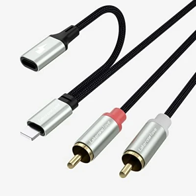 Afbeelding van Lightning naar RCA kabel, met oplaadbare 2RCA iOS adapter, audiokabel, chinch compatibel iPhone 13/12/11/XS/SE/8/7/6/5 luidspreker, stereo installatie enz., plug and play (1