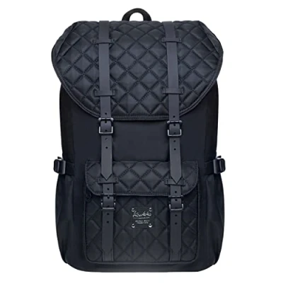 Afbeelding van KAUKKO rugzak dames heren casual met 14 inch laptopvak voor wandelen reizen, Zwart [ep5 19], outdoorsportyfunctioneelminimalistisch