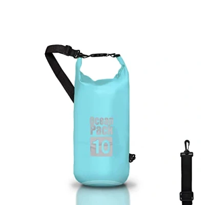 Afbeelding van Dry Bag Waterdichte rugzak, rolsluiting en schouderriem, telefoontas heuptas voor zee, boot, vissen, rafting, strand, watersport, Lichtblauw, 10l, tas