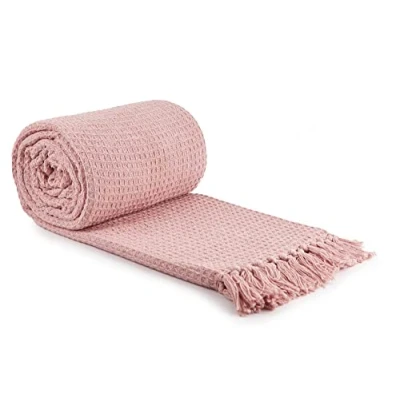 Afbeelding van Emma Barclay Honingraat Gerecycleerde Katoenen Effen Wafel Gestructureerde Stoel Sofa Setee Overdeken in Blush Roze 90x100 (228x254cm)