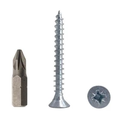 Afbeelding van 200 stuks verzinkt staal 5,0 x 45 mm houtschroeven, spaanplaatschroeven, universele Pozi aandrijfschroef, PZ volledig schroef, Pozidriv verzonken kop (200, mm)