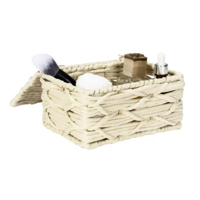 Afbeelding van Vabriano Badkamerbox, Opbergmand Van Papiergaas, Voor Opslag In Badkamer En Kantoor, 32 X 10 Cm, Boho Stijl, Beige
