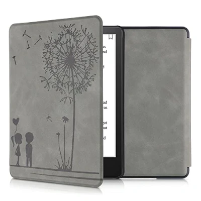 Afbeelding van kwmobile e reader hoesje compatibel met Amazon Kindle Paperwhite 11. Generation 2021 Kunstleren ereader cover stand Paardenbloemen Liefde in grijs