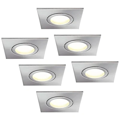 Afbeelding van HCFEI Set van 6 led inbouwspots, 5 W, dimbaar, plat, rechthoekig, IP44, badkamer, 230 V, spot, buiten, warm wit, 3000 K