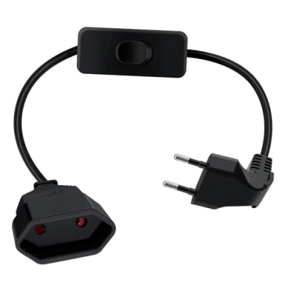 Afbeelding van HuaLiSiJi Eurostekker schakelaar, 2,5 A, 250 V, verlengkabel, plat, eurostekker, 90 graden kort, voor huishoudelijke apparaten, tv, pc, computer, monitor enz. (zwart, 0,5 m)