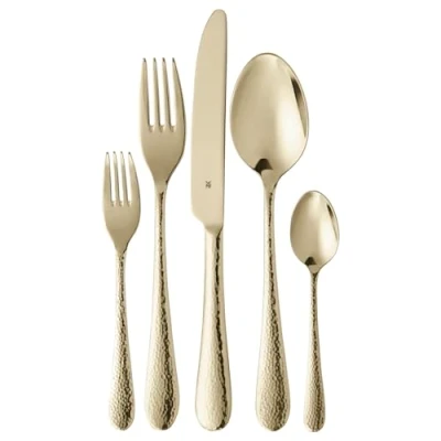 Afbeelding van WMF Sitello Bestekset voor 6 personen, Gold Edition, 30 delig, monobloc messen, Cromargan gepolijst roestvrij staal, hamerslag, ergonomisch, glanzend