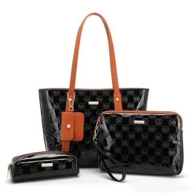 Afbeelding van Miss Lulu Handtassen voor vrouwen Tote tas PU lederen schoudertas 3 stuks tas, Zwart/Bruin