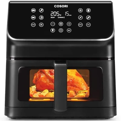 Afbeelding van COSORI Luchtfriteuse 6,2 liter met venster, Air Fryer 12 functies (bakken en braden), one touch display, tijd temperatuur instelbaar 75 205 C, 30 recepten papier &amp; 50 online, 1700 W