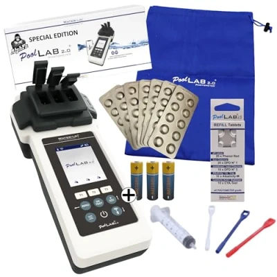 Afbeelding van AlphFa PoolLAB 2.0 Special Edition incl. 140 testtabletten, elektronische watertester voor zwembaden (fotometer) Bluetooth WLAN zwembadtester meetapparaat chloor pH waarde fenol rood alkalinity M