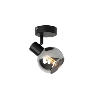 Afbeelding van QAZQA Art Deco spot zwart met smoke glas Vidro