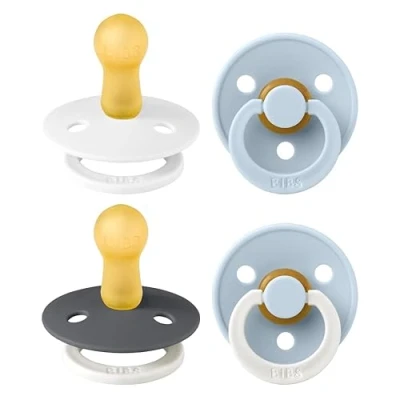 Afbeelding van BIBS Colour speen verpakking 4 stuks, BPA vrije fopspeen, Ronde speen. Natuurlijk rubberlatex, Gemaakt in Denemarken. Maat 2 (Verpakking stuks), White Glow Mix