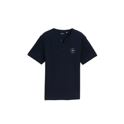 Afbeelding van TOM Tailor Henley MIT Logoprint Tshirt print, Heren, Maat: 3XL, Sky captain blue