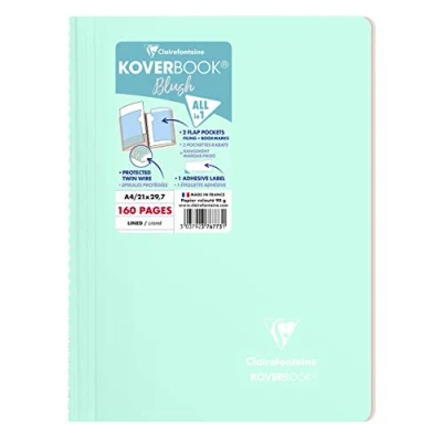 Afbeelding van Clairefontaine 376773C Koverbook Blush Spiraalschrift A4 21x29,7 cm 80 blad gelijnd Wit papier 90 g Wraparound polypro omslag Muntwater