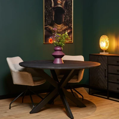 Afbeelding van ronde eettafel 130 cm zwarte Daan mangohout