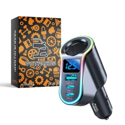 Afbeelding van Autolader Snellader 4 in 1 USB A &amp; C 150W Zwart [5x Fast Car Charger]