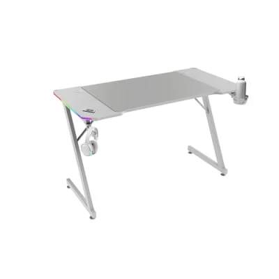 Afbeelding van MARSGAMING MGD X120RGB, Ergonomische Gamingtafel, ARGB Verlichting met Afstandsbediening, Carbonfiber Oppervlak, XXL Muismat, Hoofdtelefoon en Bekerhouder, Kabelbeheer, Gaming Bureau 120x60cm, Wit