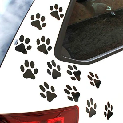Afbeelding van Finest Folia Set van 12 hondenpoten, elk 6 x cm, pootjes, hond, kat, stickers, stickers voor auto, motorfiets, muur, laptop, meubel (K015, zwart glanzend)