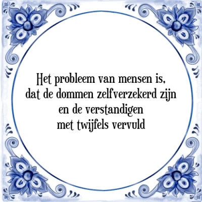 Afbeelding van Het probleem van mensen is, dat de dommen zelfver Tegeltje + Spreuk