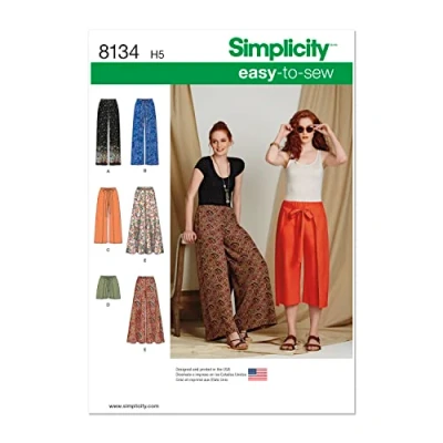 Afbeelding van Simplicity Patroon 8134 Misses&#039; gemakkelijk te naaien broek en shorts, papier, wit, tapijt Uni Dark Beige Maat: 80x150 cm