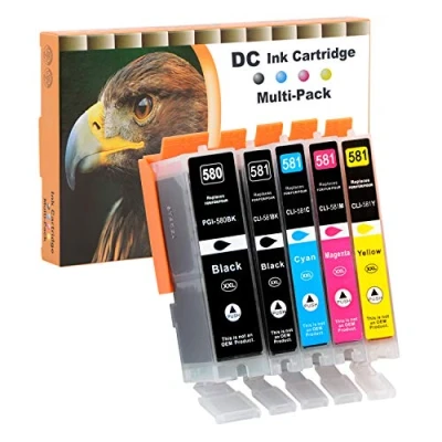 Afbeelding van D&amp;C 5 x inktcartridges, compatibel met Canon PGI 580 CLI 581 XXL, vervanging voor Pixma TR7550, TR8550, TS6150, TS6151, TS6250, TS6251, TS8150, TS8151, TS8152, TS8250, TS8251, TS88251