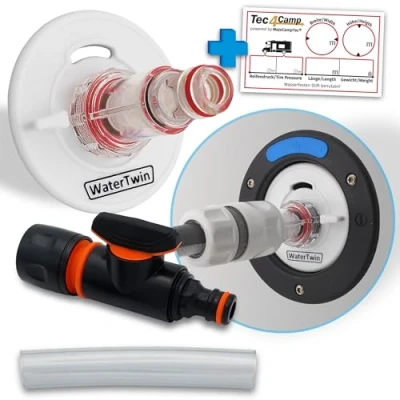 Afbeelding van MaJoCompTec® WATERTWIN Tankdeksel met wateraansluiting, watertankdeksel vulaansluiting voor watervulopening camper en caravanaccessoires (PRO Line + filter ventiel, adapter 3 pins D: 78)