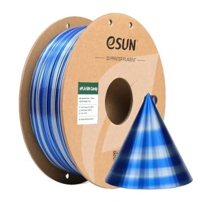 Afbeelding van eSUN Silk Candy PLA Filament 1.75mm, zijdeachtig veelkleurig 3D Printer PLA, kleurverloop 1KG Spool (2.2 LBS) voor Printers (Zilver Blauw, 1KG)