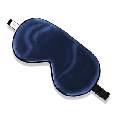 Afbeelding van ZIMASILK 100% zijden slaapbril, licht, verstelbare blinddoek voor reizen en thuis slapen, pure moerbeizijde, ademend, oogmasker met fluwelen zakje (marineblauw)