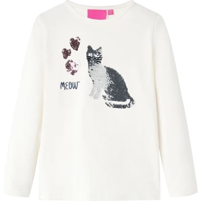 Afbeelding van Kindershirt met lange mouwen pailletten kat 128 ecru