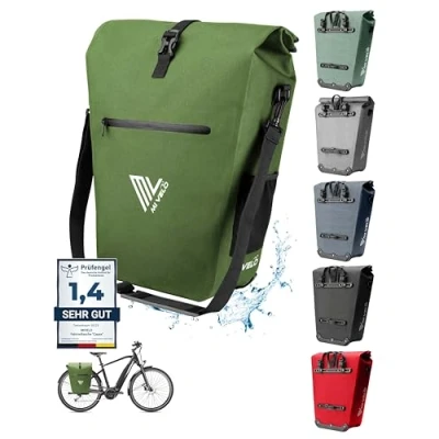 Afbeelding van MIVELO Fietstas, bagagedragertas, waterdicht, 100% PVC vrij, laptopvak, slot en schouderriem, fietstas voor bagagedrager, 1 stuks, olijfgroen