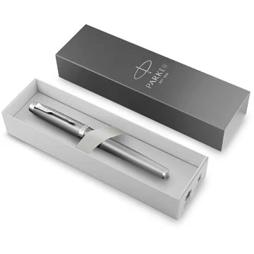 Afbeelding van Parker IM Writing Rituals Vulpen Grijze afwerking met kleurverloop en Verchroomd detail fijne punt Blauwe inkt Geschenkdoos
