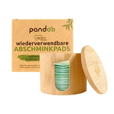 Afbeelding van Pandoo Bamboe Houder + 18 Wasbare Reinigingspads Organisch Katoen Herbruikbare Schoonmaakpads Zacht Gezichtsverzorging Recyclebare Verpakking