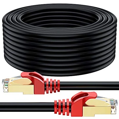 Afbeelding van MutecPower 75m CAT 7 Buitengebruik Waterdicht Direct Burial RJ45 Ethernet Netwerkkabel SSTP 600 MHz Zwart 75 Meter met Kabelbinders en Klemmen