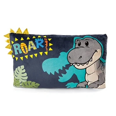 Afbeelding van NICI kussen dino Tony Rex 43 x 25 cm rechthoekig knuffelkussen met schattig motief van een dino, sierkussen voor kinderen en volwassenen, 48819, mooie cadeautip, blauw