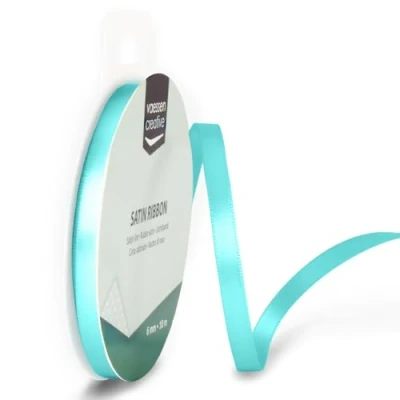 Afbeelding van Vaessen Creative 301002 1011 Satijnen lint Aqua, 6 mm x 10 meter, lint, decoratief cadeaulint en stoffen voor bruiloft, doop verjaardagscadeaus,