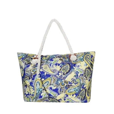 Afbeelding van Blauw print grote strandtas Schoudertas met ritssluiting Shopper