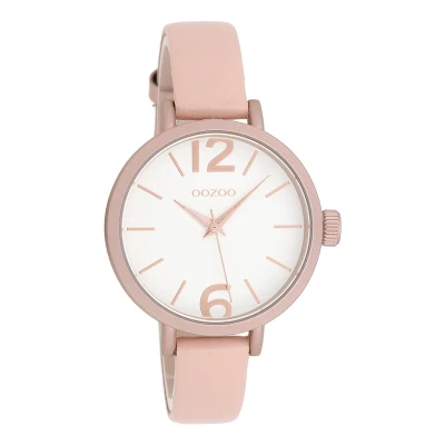 Afbeelding van OOZOO Timepieces poeder roze horloge met leren band C8407
