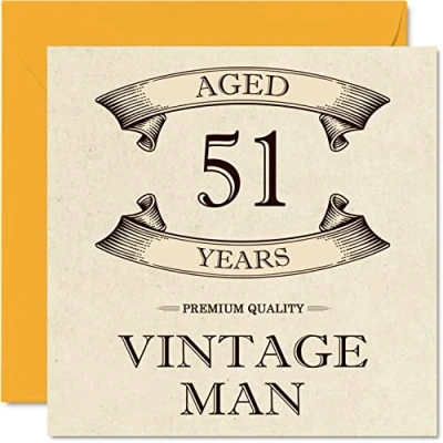 Afbeelding van Vintage 51e verjaardagskaarten voor mannen leeftijd 51 jaar leuke verjaardagskaart collega vader echtgenoot vriend oom broer vriend, 145 mm x wenskaarten,