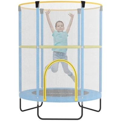 Afbeelding van AIYAPLAY Kinder Trampoline Stahl, Kunststoff 140L x 140B 190H cm Blau+Gelb