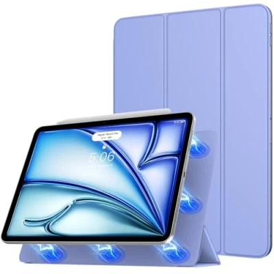 Afbeelding van TiMOVO hoes voor iPad Air 11 inch (M2) 2024, 6e/5e/4e generatie (2024/2022/2020), sterke magnetische driefold standaard, ondersteunt Apple Pencil Pro/2nd/USB C lavendel paars